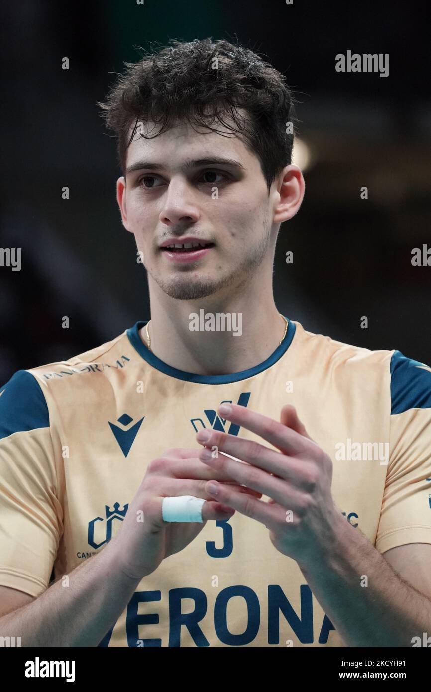 Magalini giulio (n.3 varona volley) pendant le Volleyball Italien Serie A Men SuperLeague Championship Sir Safety Conad Pérouse vs Volley Verona sur 29 décembre 2021 au PalaBarton à Pérouse, Italie (photo par Loris Cerquiglini/LiveMedia/NurPhoto) Banque D'Images