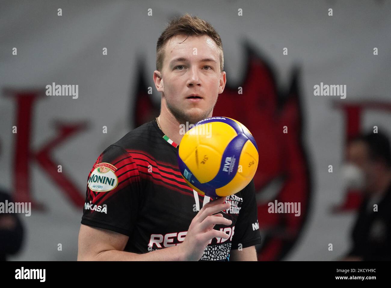 oleh plotnytskyi (n.17 sir safety conad pérouse) pendant le Volleyball Italien Serie A Men SuperLeague Championship Sir safety Conad Pérouse vs Volley Verona sur 29 décembre 2021 au PalaBarton à Pérouse, Italie (photo de Loris Cerquiglini/LiveMedia/NurPhoto) Banque D'Images