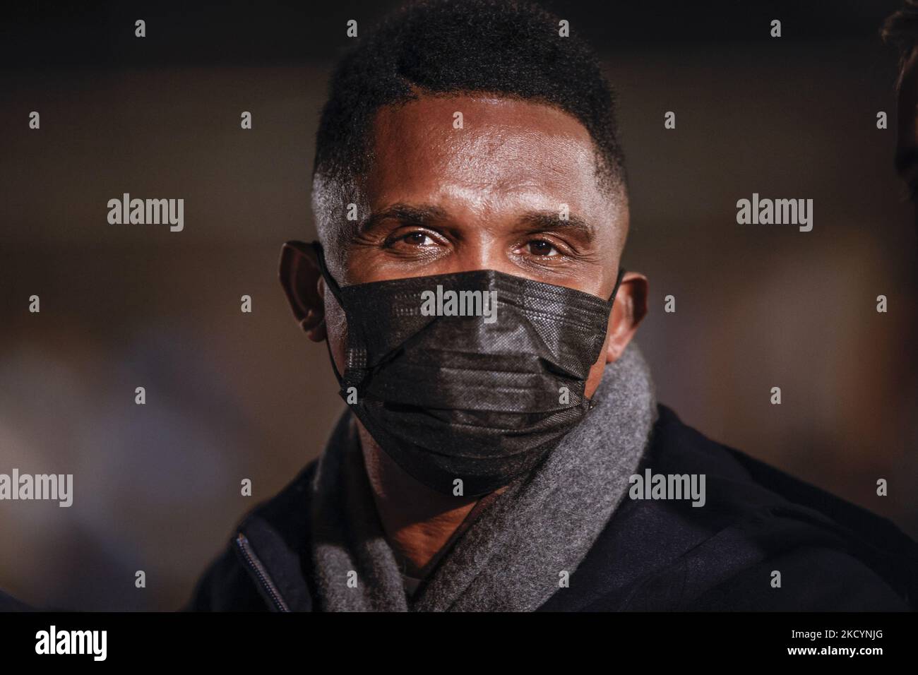 Samuel ETO'o ancien joueur du FC Barcelone pendant le match de la Liga Santander entre le RCD Mallorca et le FC Barcelone au stade son Moix sur 02 janvier 2022 à Majorque, en Espagne. (Photo par Xavier Bonilla/NurPhoto) Banque D'Images