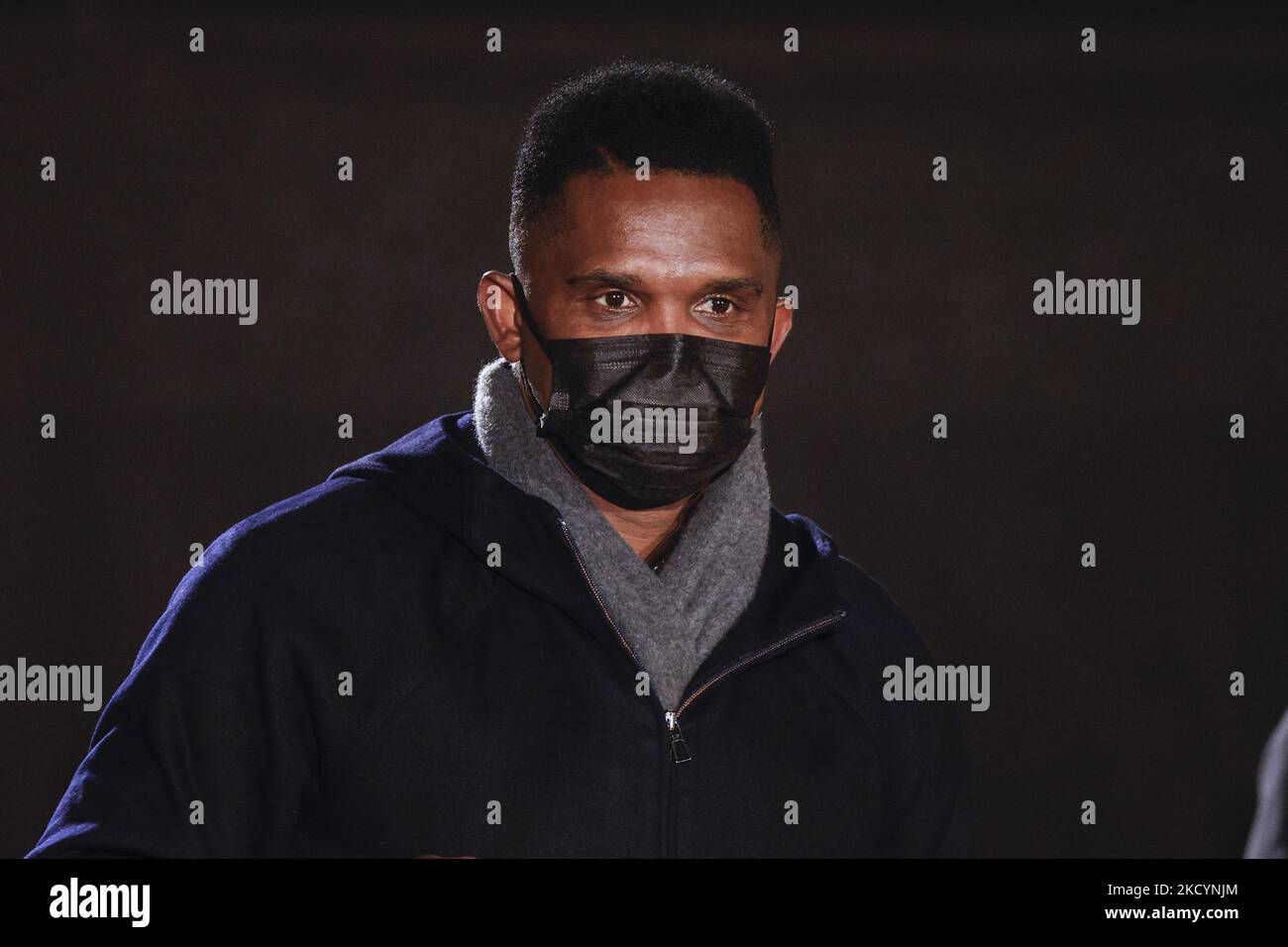 Samuel ETO'o ancien joueur du FC Barcelone pendant le match de la Liga Santander entre le RCD Mallorca et le FC Barcelone au stade son Moix sur 02 janvier 2022 à Majorque, en Espagne. (Photo par Xavier Bonilla/NurPhoto) Banque D'Images