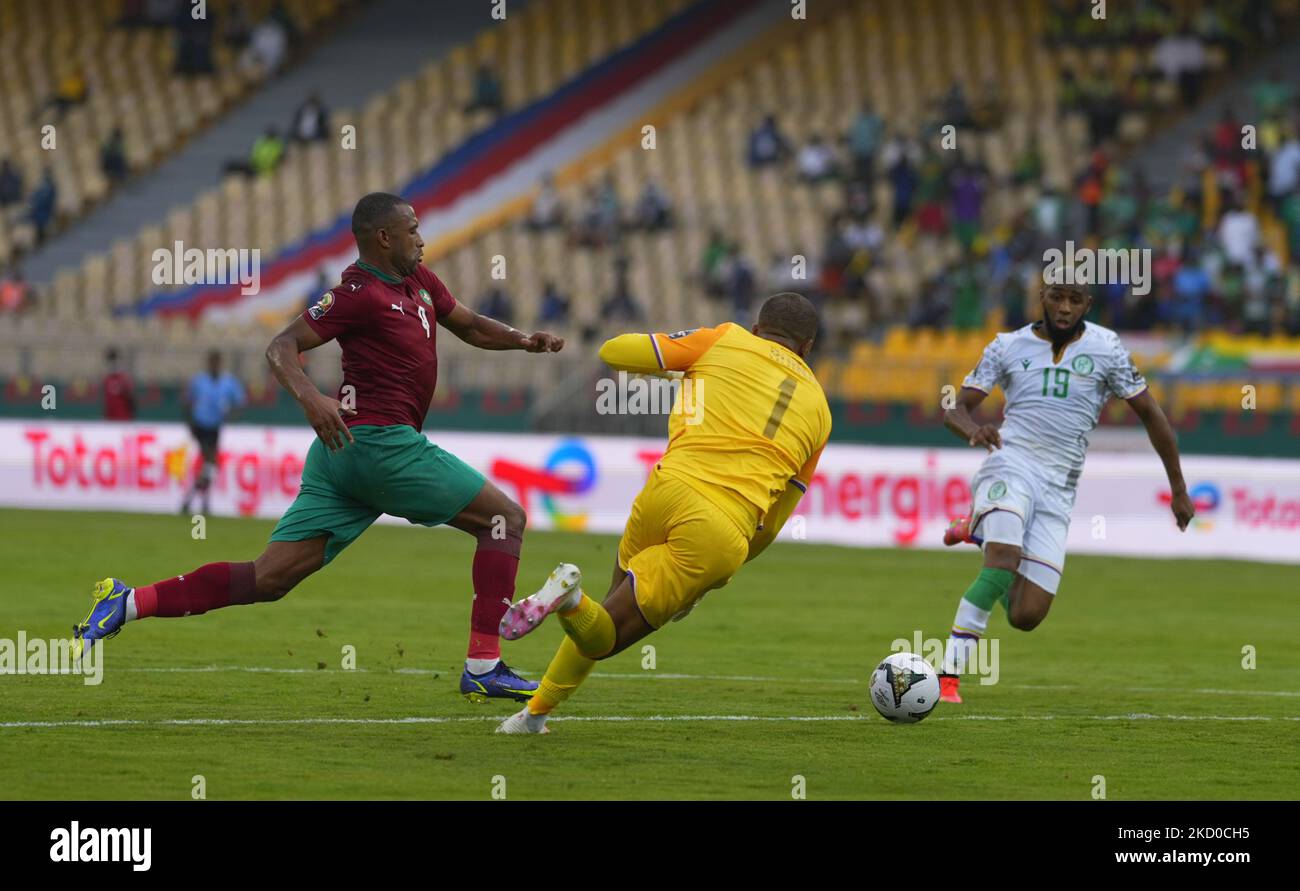 Ayoub El Kaabi du Maroc au Maroc contre les Comores, coupe africaine des Nations, au stade Ahmadou Ahidjo sur 14 janvier 2022. (Photo par Ulrik Pedersen/NurPhoto) Banque D'Images
