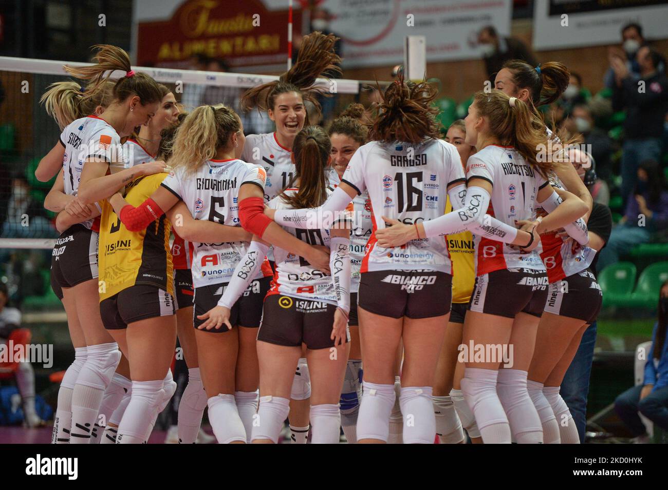 Cuneo Granda Volley fête lors du match de Volleyball série A1 femmes entre Bosca S.Bernardo Cuneo et Trentin Rosa sur Janaury 16 2022 au Pala UBI Banca à Cuneo, Italie (photo d'Alberto Gandolfo/NurPhoto) Banque D'Images