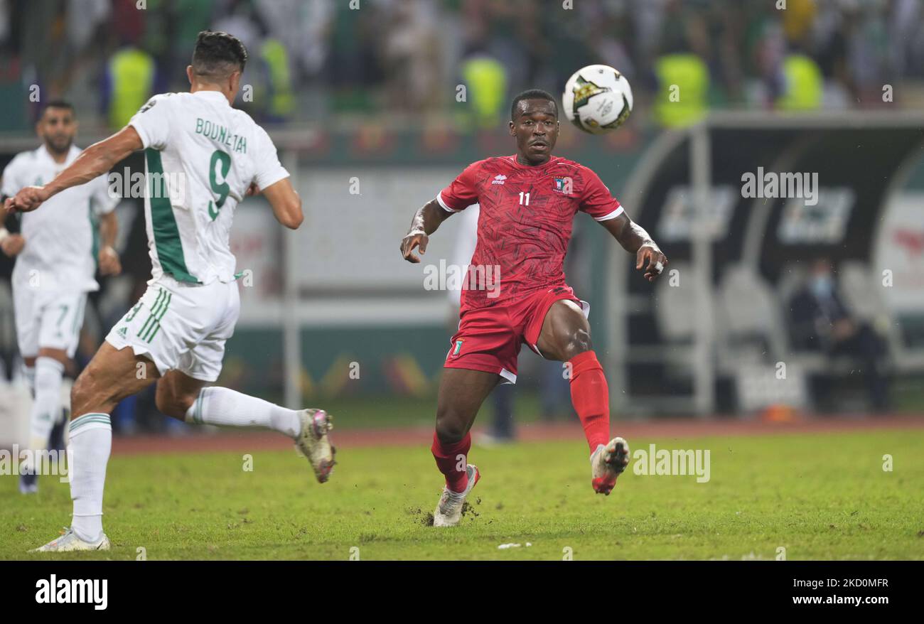 Basilio Ndong de Guinée équatoriale pendant l'Algérie contre la Guinée équatoriale, coupe africaine des nations, au stade Ahmadou Ahidjo sur 16 janvier 2022. (Photo par Ulrik Pedersen/NurPhoto) Banque D'Images