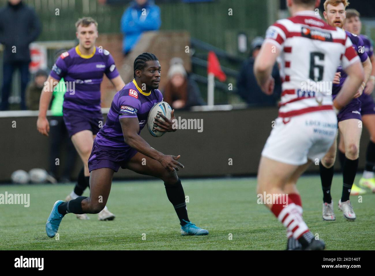 Gideon Boafo de Newcastle Thunder en action lors du match amical entre Newcastle Thunder et Wigan Warriors à Kingston Park, Newcastle, le samedi 22nd janvier 2022. (Photo de Chris Lishman/MI News/NurPhoto) Banque D'Images