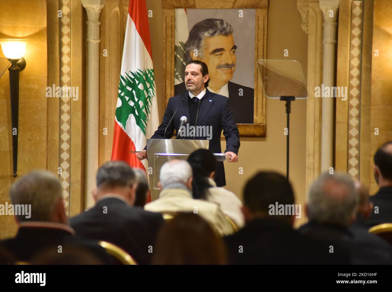 L'ancien Premier ministre libanais Saad Hariri tient une conférence de presse sur les élections à 15 mai, à Beyrouth, au Liban, sur 24 janvier 2022 (photo de Fadel Itani/NurPhoto) Banque D'Images