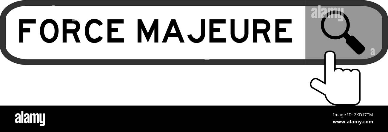 Rechercher la bannière dans le mot force majeure avec la remise de l'icône de loupe sur fond blanc Illustration de Vecteur