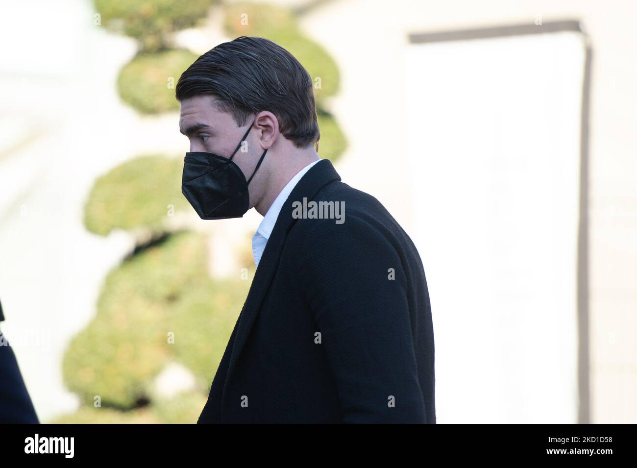 Le nouveau panneau de Juventus Dusan Vlahovic arrive à J Medical à Turin pour des visites médicales. En Italie, le 28 janvier 2022 (photo d'Alberto Gandolfo/NurPhoto) Banque D'Images