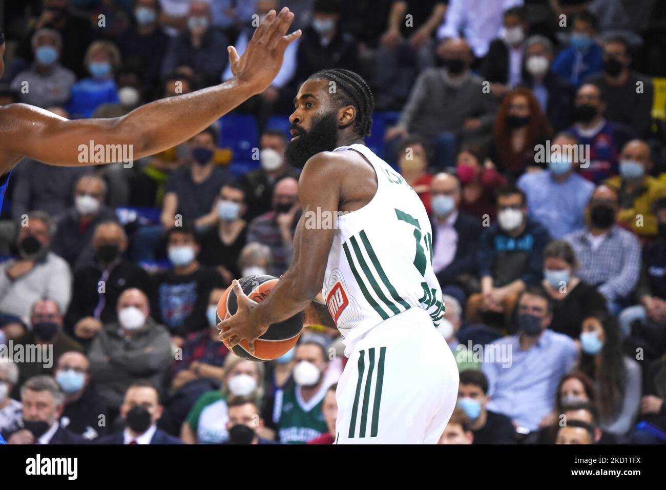 Howard Sant-Roos lors du match entre le FC Barcelone et le club de basket-ball Panathinaikos, correspondant à la semaine 25 de l'Euroligue, joué au Palau Blaugrana, le 03th janvier 2022, à Barcelone, Espagne. (Photo de Noelia Deniz/Urbanandsport /NurPhoto) Banque D'Images