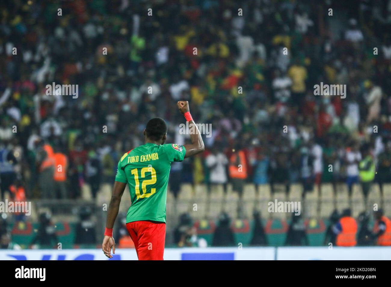 (12) Karl Toko Ekambi, du Cameroun, action de l'équipe après avoir fait sa pénalité à la finale de la coupe d'Afrique des Nations de 2021, 3rd place AFCON jouer entre le Burkina Faso et le Cameroun au stade Ahmadou Ahidjo, à Yaoundé, au Cameroun, le 05 février 2022. (Photo par Ayman Aref/NurPhoto) Banque D'Images