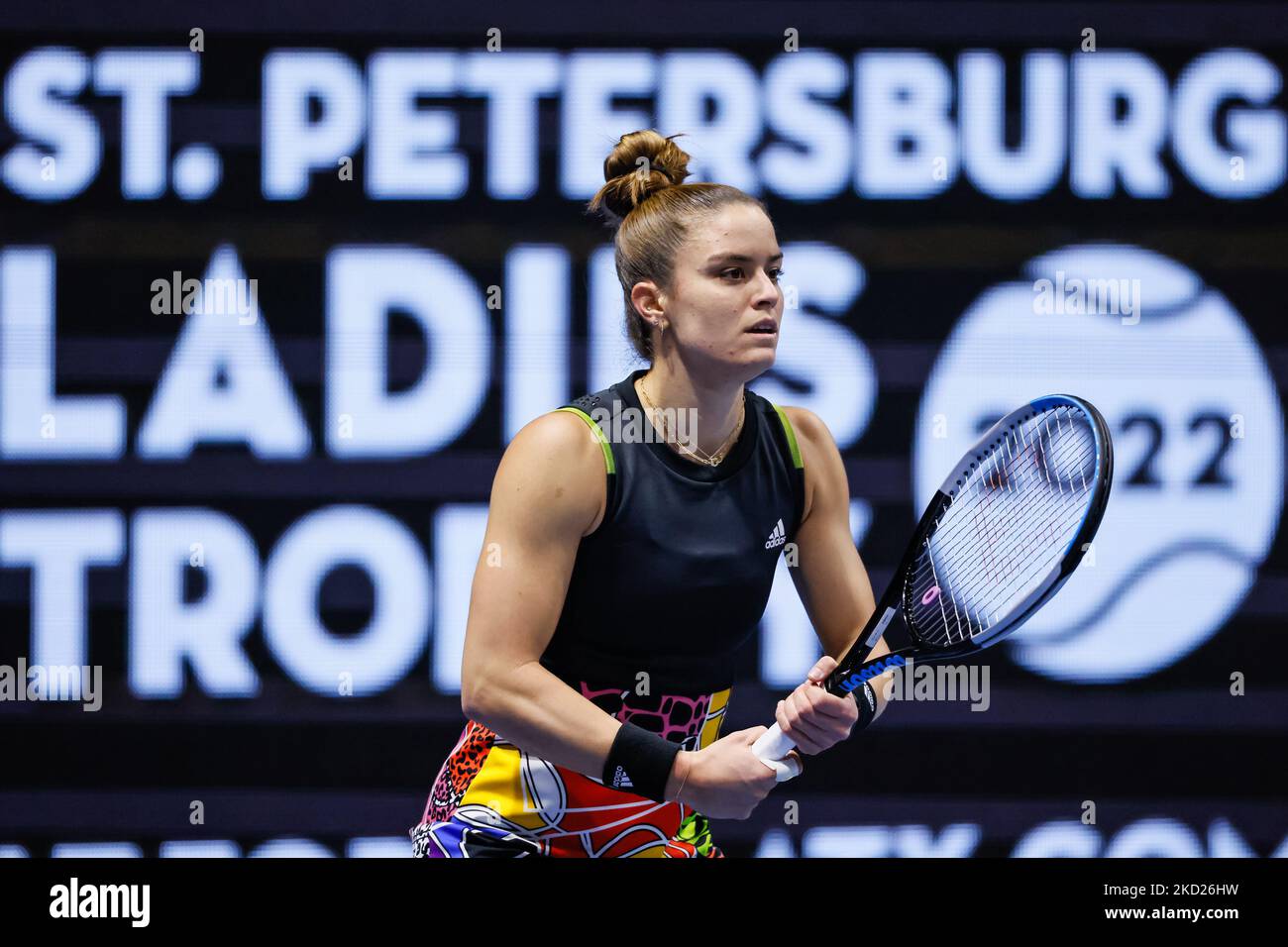 Maria Sakkari de Grèce pendant le match des femmes célibataires série de 32 du WTA 500 Trophée des dames de Saint-Pétersbourg 2022 Tournoi international de tennis contre Anastasia Potapova de Russie sur 8 février 2022 à l'arène de Sibur à Saint-Pétersbourg, Russie. (Photo de Mike Kireev/NurPhoto) Banque D'Images