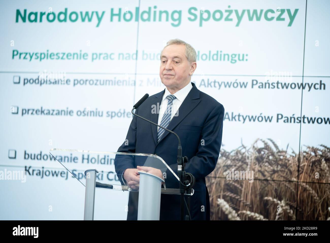 Conférence de presse du Vice-Premier Ministre, Ministre de l'agriculture Henryk Kowalczyk, au Ministère de l'agriculture et du développement rural à Varsovie (Pologne), le 9 février 2022 (photo de Mateusz Wlodarczyk/NurPhoto) Banque D'Images