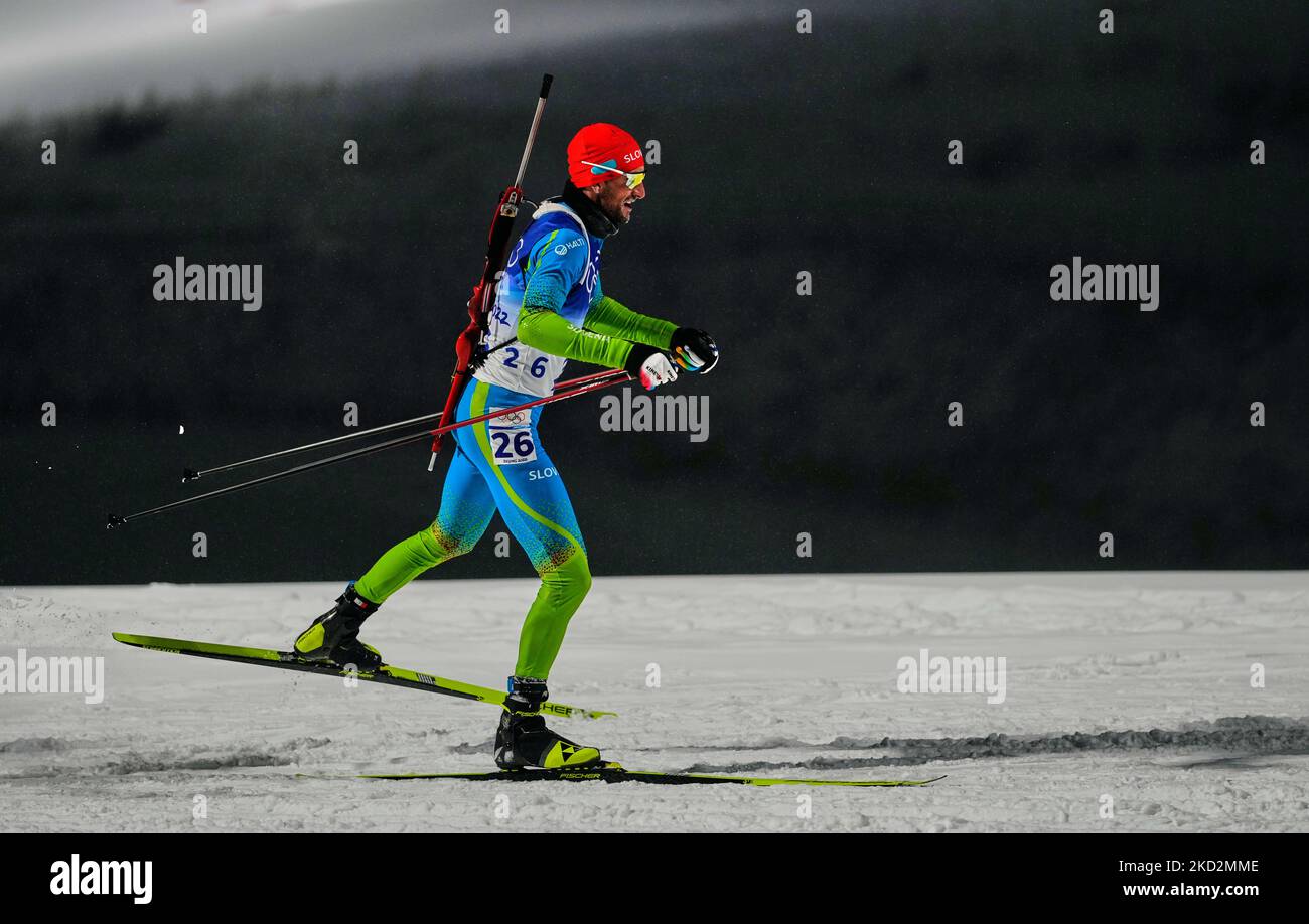 Jakov FAK de Slovénie au biathlon aux Jeux Olympiques d’hiver de 2022 à Beijing au parc de neige de Zhangjiakou Genting à 12 février 2022 à Zhangjiakou, en Chine. (Photo par Ulrik Pedersen/NurPhoto) Banque D'Images