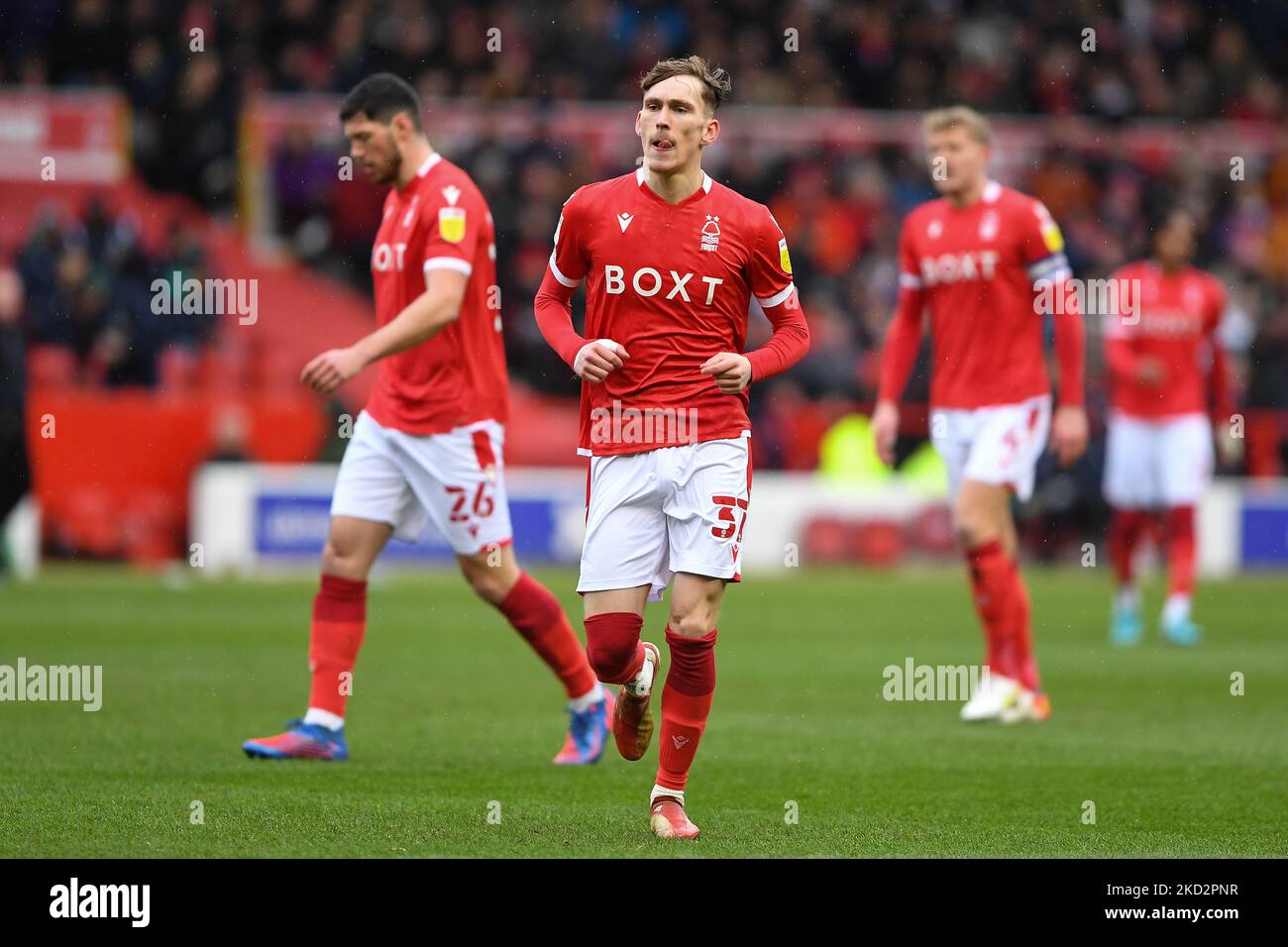 James Garner de la forêt de Nottingham lors du match de championnat Sky Bet entre la forêt de Nottingham et Stoke City au City Ground, Nottingham, le samedi 12th février 2022. (Photo de Jon Hobley/MI News/NurPhoto) Banque D'Images