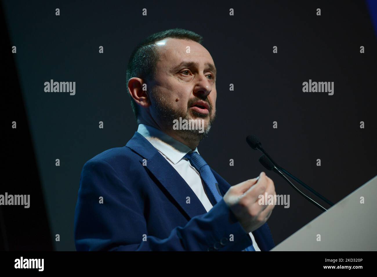 Ettore Rosato pendant les nouvelles â€œLâ€™Italia, sul serioâ€, le premier congrès de â€œAzioneâ€, parti dirigé par Carlo Calenda sur 19 février 2022 au Palazzo dei Congressi à Rome, Italie (photo de Gloria Imbrogno/LiveMedia/NurPhoto) Banque D'Images