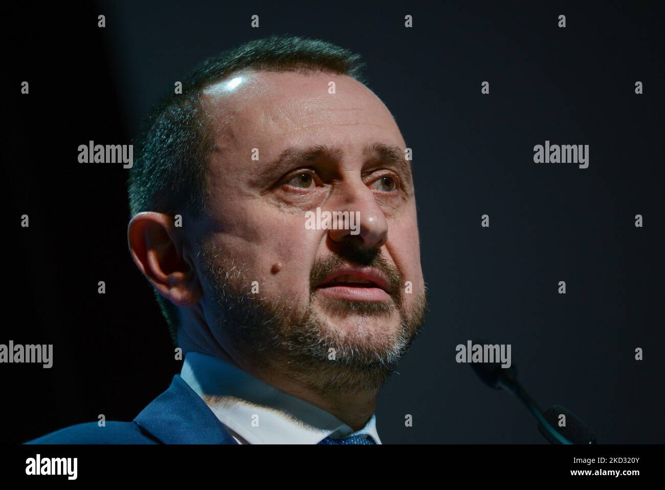 Ettore Rosato pendant les nouvelles â€œLâ€™Italia, sul serioâ€, le premier congrès de â€œAzioneâ€, parti dirigé par Carlo Calenda sur 19 février 2022 au Palazzo dei Congressi à Rome, Italie (photo de Gloria Imbrogno/LiveMedia/NurPhoto) Banque D'Images