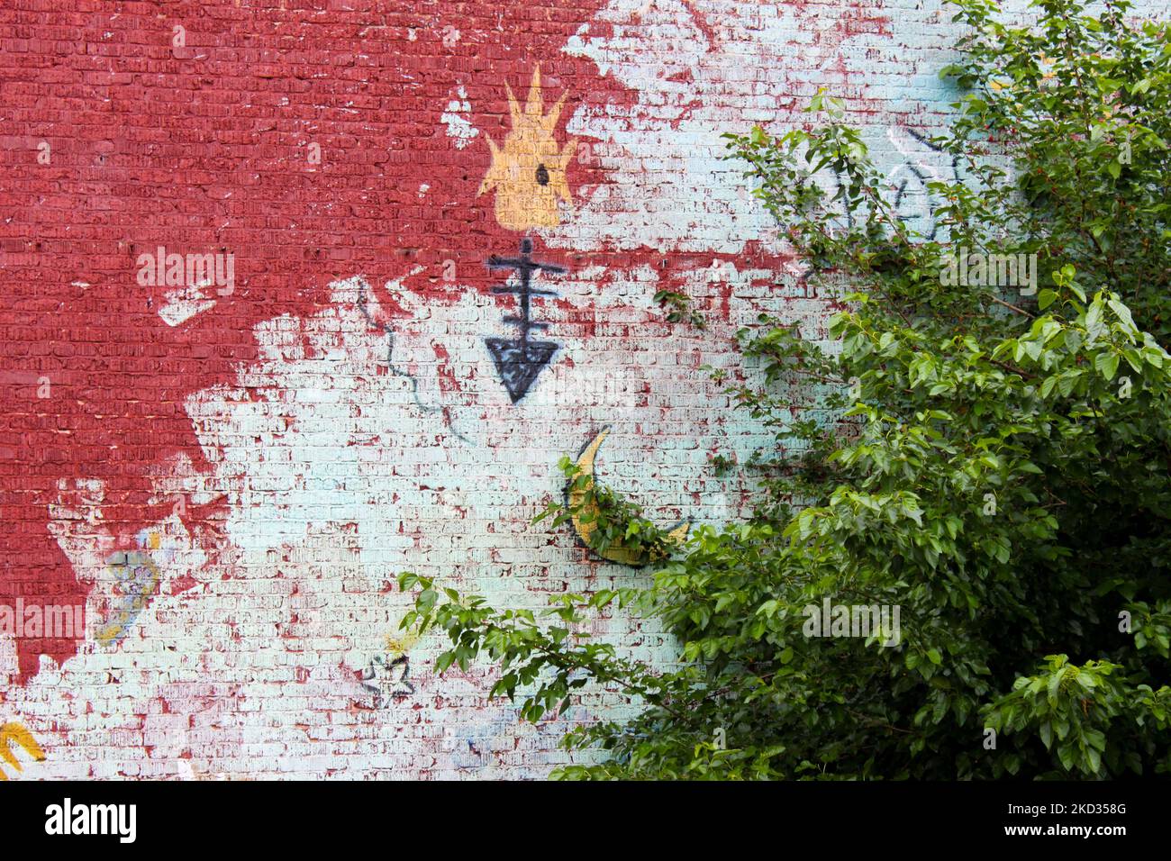 Gros plan de la murale amérindienne sur un mur de briques à Tulsa, Oklahoma, États-Unis vers mai 2010 Banque D'Images