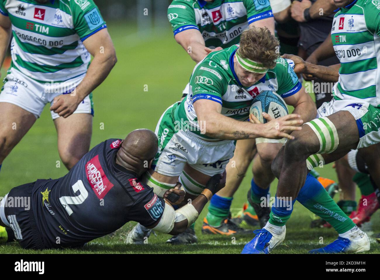 Lorenzo Cannone lors du match de rugby de championnat Benetton Rugby vs Cell C Sharks on 26 février 2022 au stade Monigo de Trévise, Italie (photo d'Alfio Guarise/LiveMedia/NurPhoto) Banque D'Images