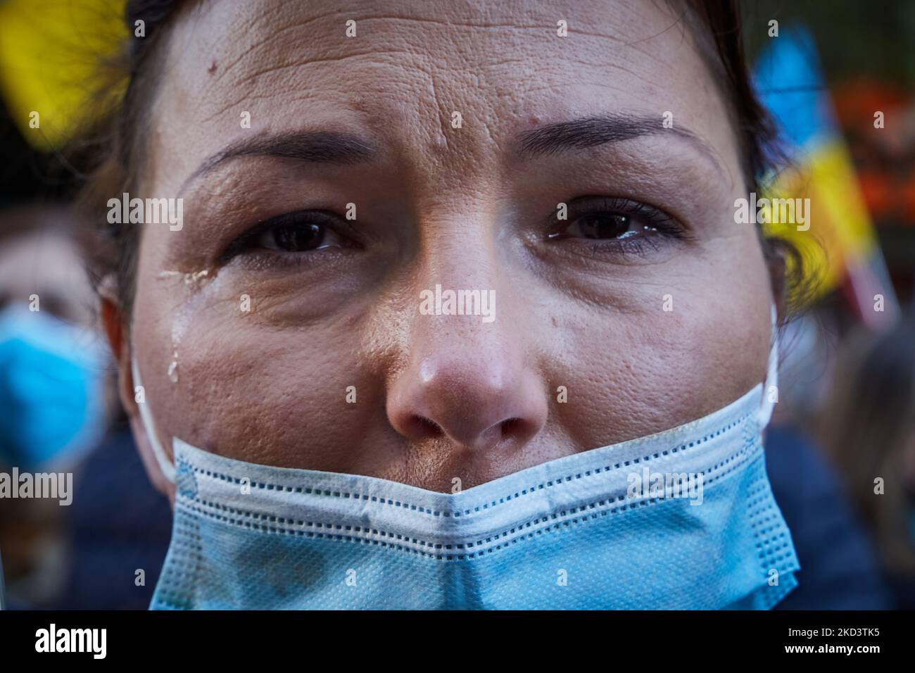Manifestation pour la paix, contre l'invasion russe de l'Ukraine, devant le consulat de Russie, sur l'Avenida da Boavista, Porto, 27 février 2022, Porto, Portugal. (Photo de Rita Franca/NurPhoto) Banque D'Images