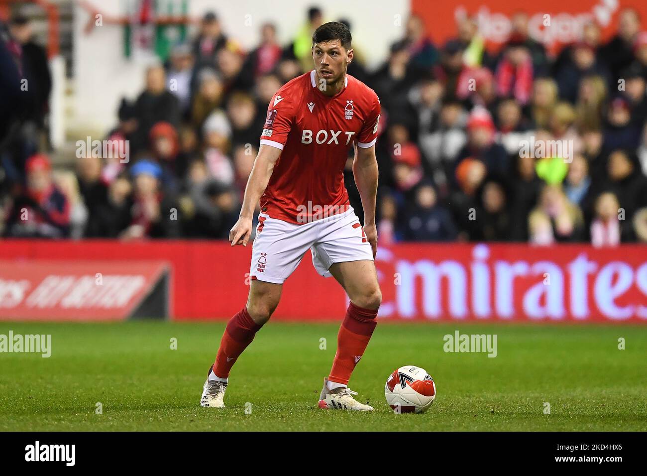 Scott McKenna de Nottingham Forest gestes pendant le match de la coupe FA entre Nottingham Forest et la ville de Huddersfield au City Ground, Nottingham, le lundi 7th mars 2022. (Photo de Jon Hobley/MI News/NurPhoto) Banque D'Images