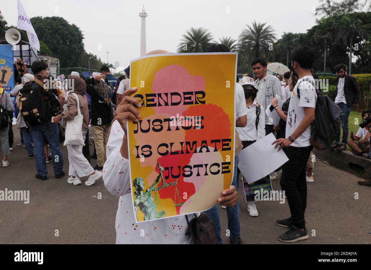 Journée mondiale de la femme dans la région de la statue du cheval, à Jakarta, sur 08 mars 2022. (Photo de Dasril Roszandi/NurPhoto) Banque D'Images