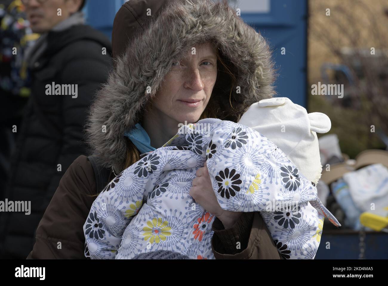 Medyka, en Pologne, accueille des centaines de familles séparées qui fuient l'Ukraine le 8th mars 2022. Le village de Medyka, au sud-est de la Pologne, accueille des centaines de réfugiés qui fuient l'Ukraine déchirée par la guerre. (Photo de Juan Carlos Lucas/NurPhoto) Banque D'Images