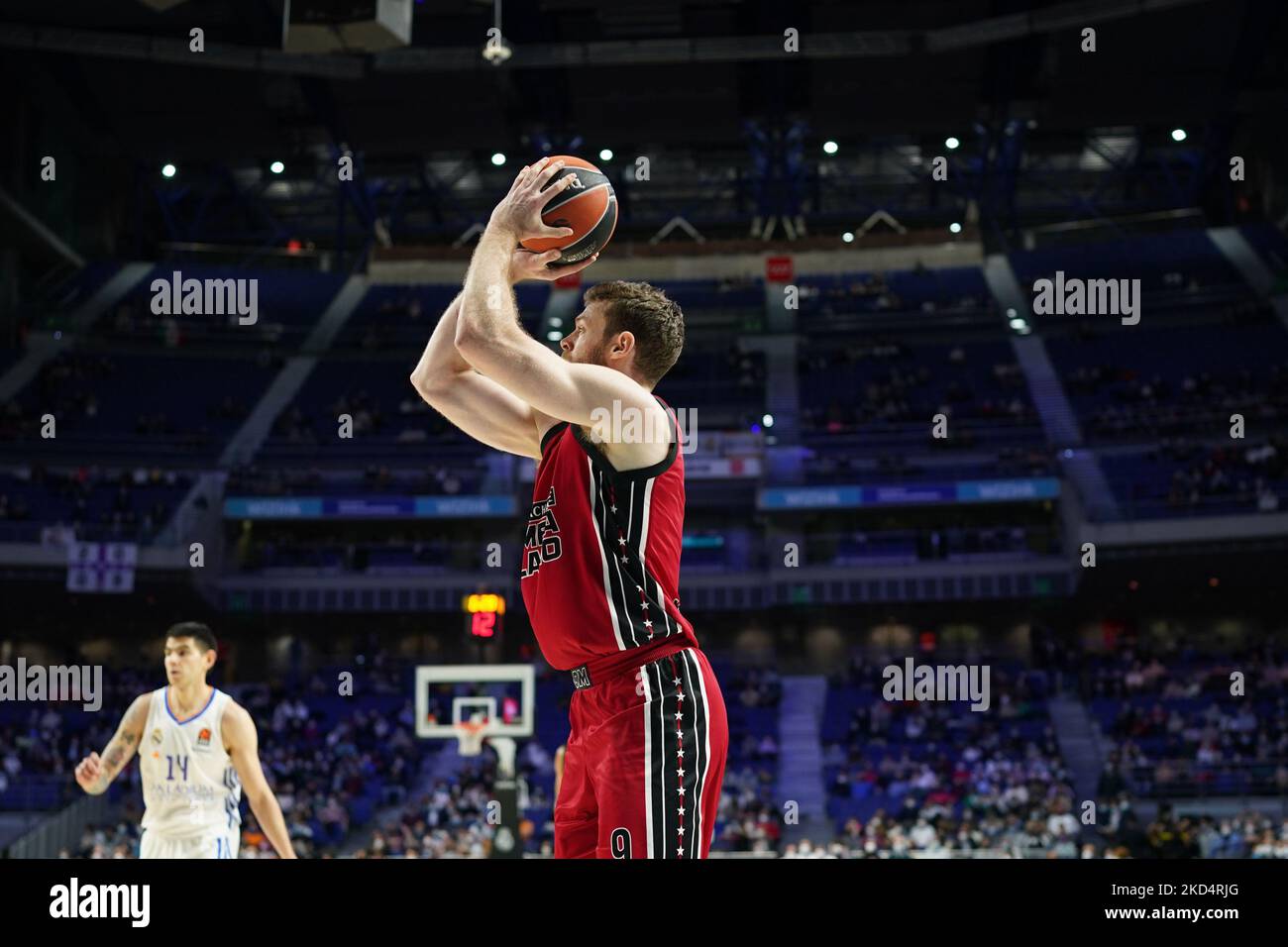 Nicolo Melli (AX Armani Exchange Milan) tournage pendant le championnat d'Euroligue de basket Real Madrid Baloncesto vs Un X Armani Exchange Milano sur 10 mars 2022 au Palacio de Deportes à Madrid, Espagne (photo de Simone Lucarelli/LiveMedia/NurPhoto) Banque D'Images