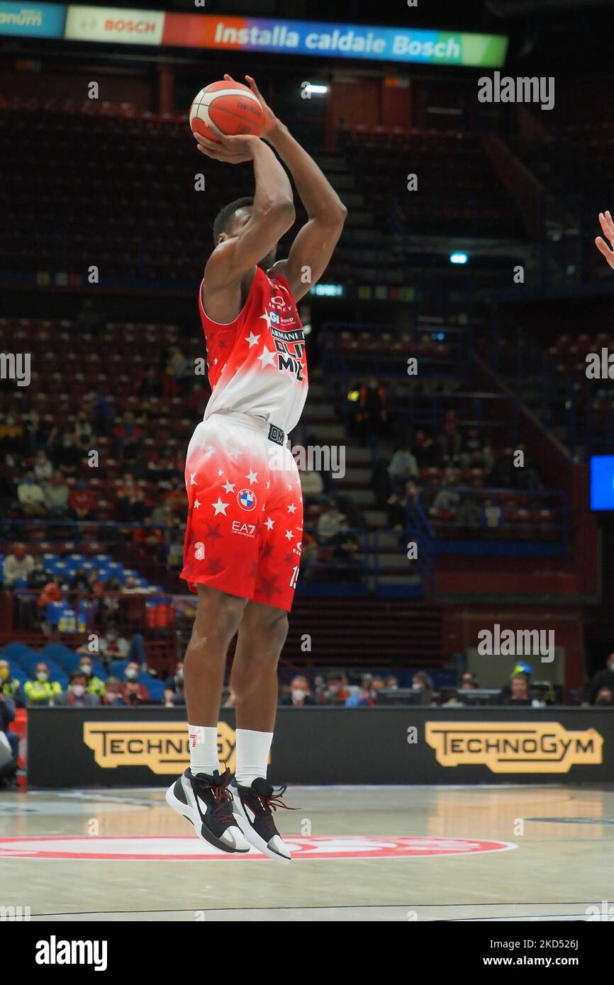 Paul Biligha (AX Armani Exchange Olimpia Milano) pendant le championnat italien de basket-ball A Serie Championship A X Armani Exchange Milano contre Allianz Pallacanestro Trieste sur 13 mars 2022 au Forum de Mediolanum à Milan, Italie (photo de Savino Paolella/LiveMedia/NurPhoto) Banque D'Images