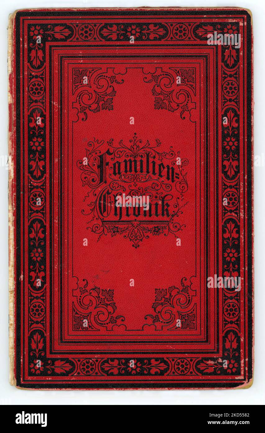 Un registre rouge de la famille allemande du 1894. Publiées le jour du mariage, ces brochures sont l'une des sources les plus récentes de l'histoire familiale Banque D'Images