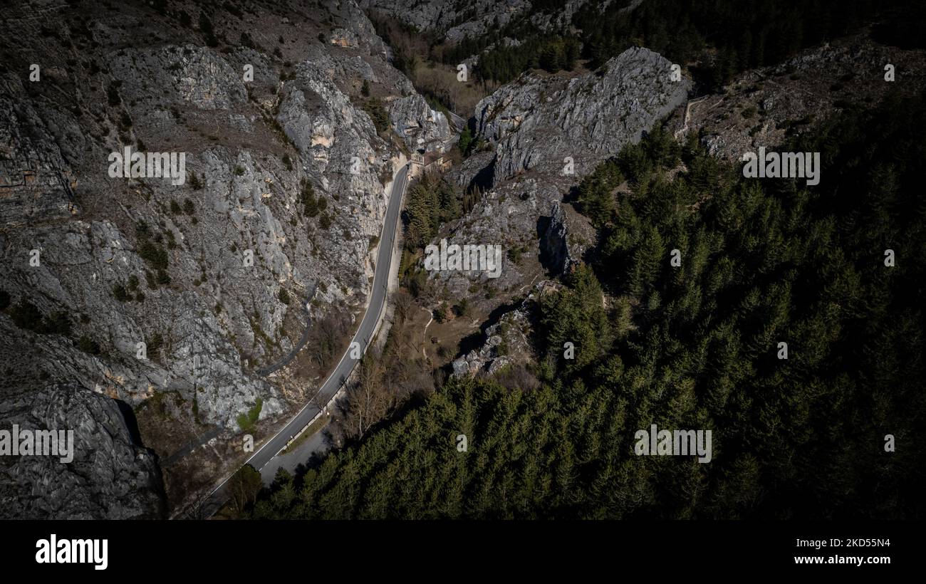 Vue sur le sanctuaire de Madonna d'Appari, près de Paganica (l'Aquila), en Italie, sur 14 mars 2022. La Madonna d'Appari est un sanctuaire de Paganica, situé juste à l'extérieur de la ville et déclaré monument national en 1902. (Photo de Manuel Romano/NurPhoto) Banque D'Images