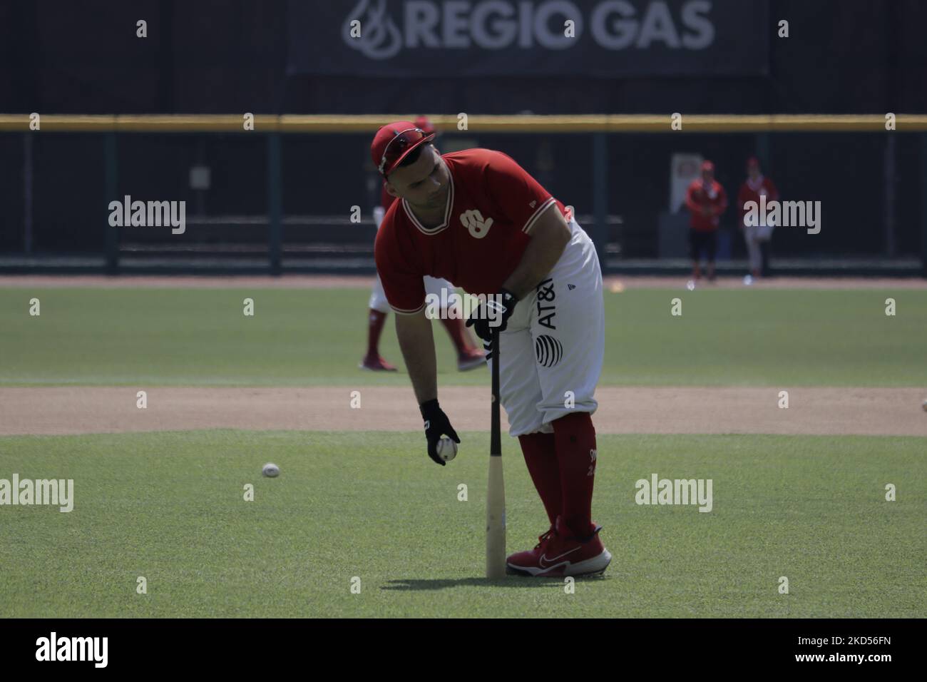 Les membres de l'équipe de Diablos Rojos del México ont commencé la conférence de pré-saison 2022 avec leur première session de formation à l'Estadio Alfredo Harp Helú à Mexico. En ce premier jour de pratique, il y avait 20 outfielders et 25 pichets, et l'équipe attend le rapport des canons Japhet Amador et le renforcement américain, Justin Bour. (Photo de Gerardo Vieyra/NurPhoto) Banque D'Images