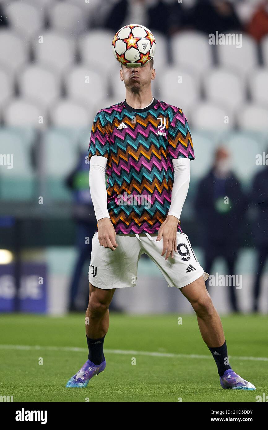 Alvaro Morata de Juventus lors de la manche de la Ligue des champions de l'UEFA de la manche de seize coupe deux matches entre Juventus et Villarreal CF au stade de Juventus sur 16 mars 2022 à Turin, en Italie. (Photo de Jose Breton/Pics action/NurPhoto) Banque D'Images