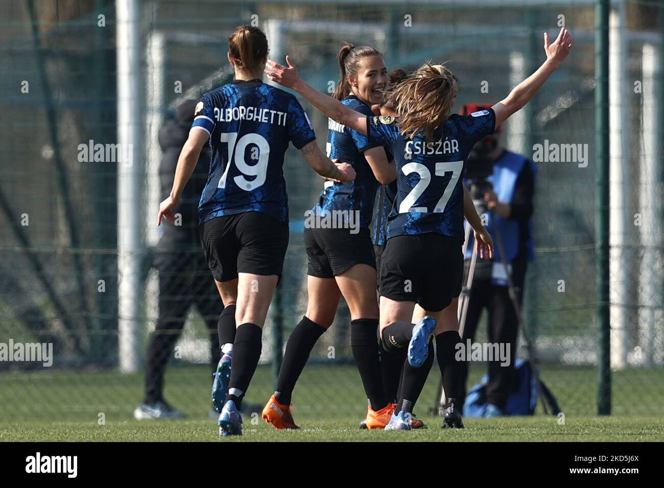 Ghoutia Karsouni (FC Internazionale) célèbre après avoir marquant le troisième but de son match lors du match de football italien Serie A Women Match Inter - FC Internazionale vs UC Sampdoria on 20 mars 2022 au Suning Center de Milan, Italie (photo de Francesco Scaccianoce/LiveMedia/NurPhoto) Banque D'Images