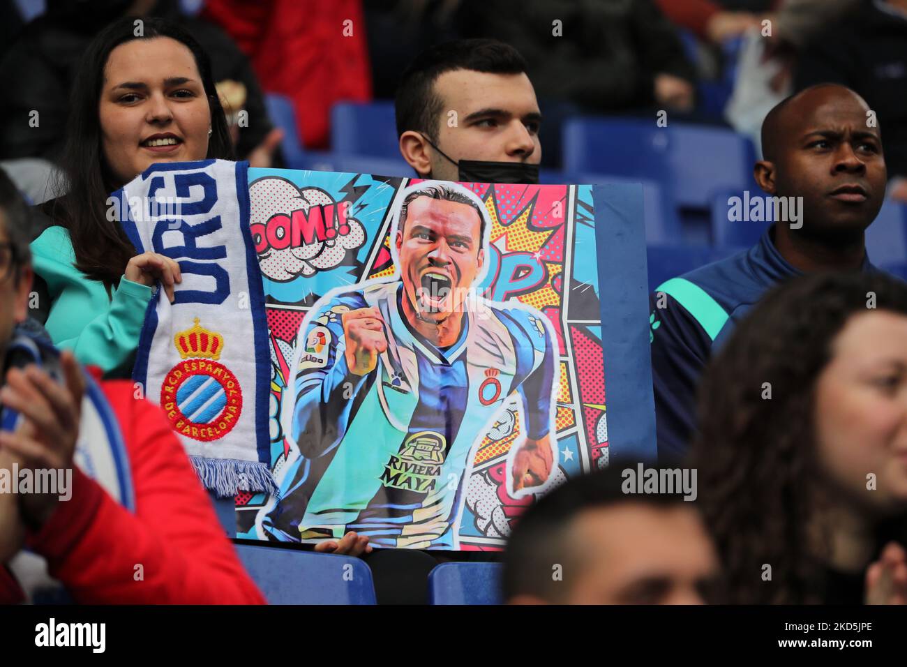 Raul de Tomas supporters lors du match entre le RCD Espanyol et le RCD Mallorca, correspondant à la semaine 29 de la Liga Santander, joué au stade RCDE, à Barcelone, le 20th mars 2022. (Photo de Joan Valls/Urbanandsport /NurPhoto) Banque D'Images