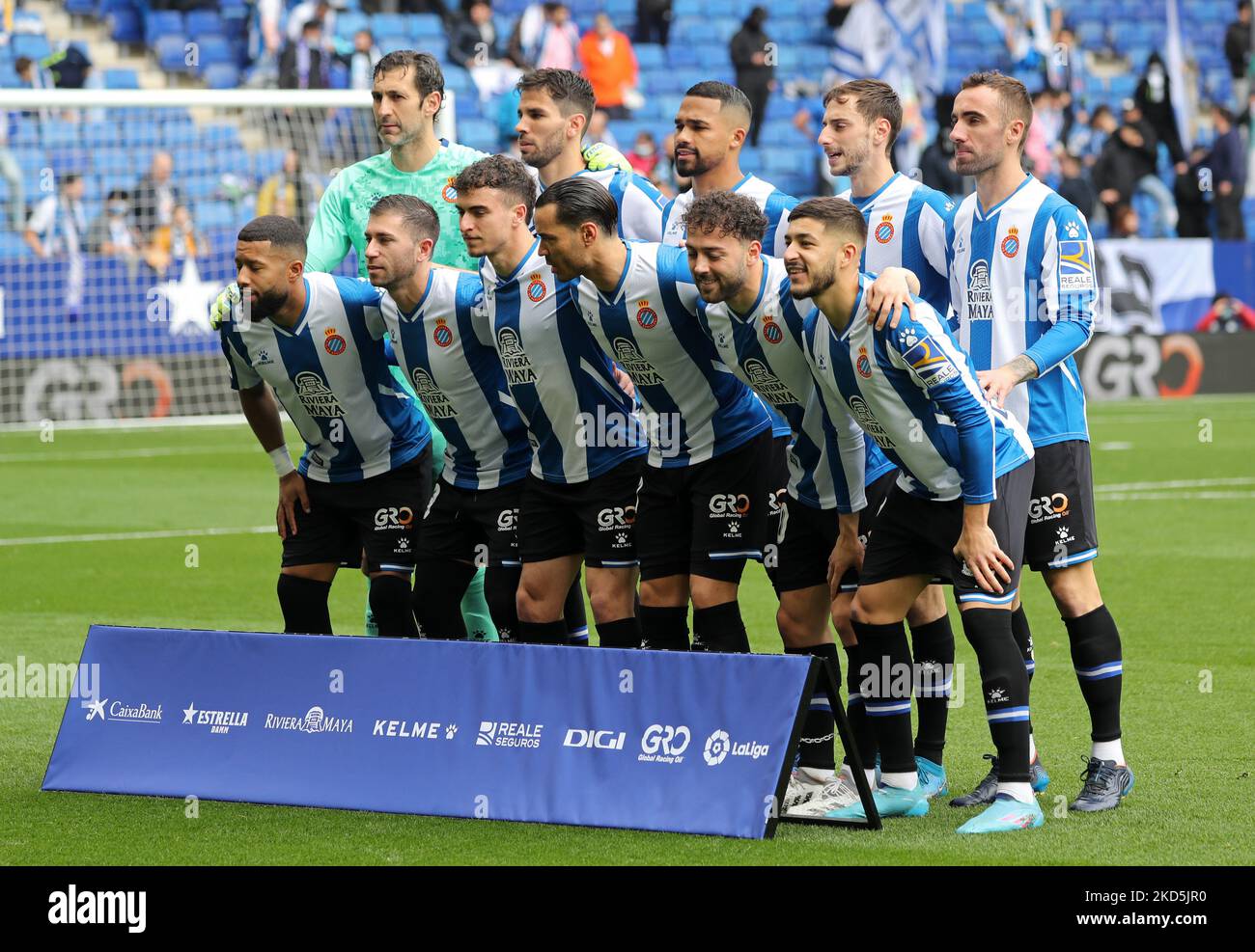 Équipe d'Espanyol pendant le match entre le RCD Espanyol et le RCD Mallorca, correspondant à la semaine 29 de la Liga Santander, joué au stade RCDE, à Barcelone, le 20th mars 2022. (Photo de Joan Valls/Urbanandsport /NurPhoto) Banque D'Images