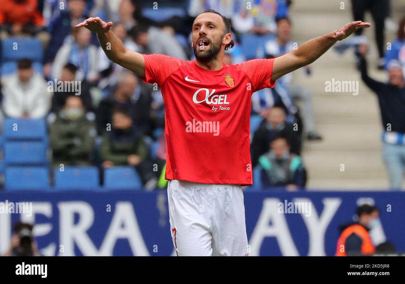 Vedat Muriqi lors du match entre le RCD Espanyol et le RCD Mallorca, correspondant à la semaine 29 de la Liga Santander, joué au stade RCDE, à Barcelone, le 20th mars 2022. (Photo de Joan Valls/Urbanandsport /NurPhoto) Banque D'Images