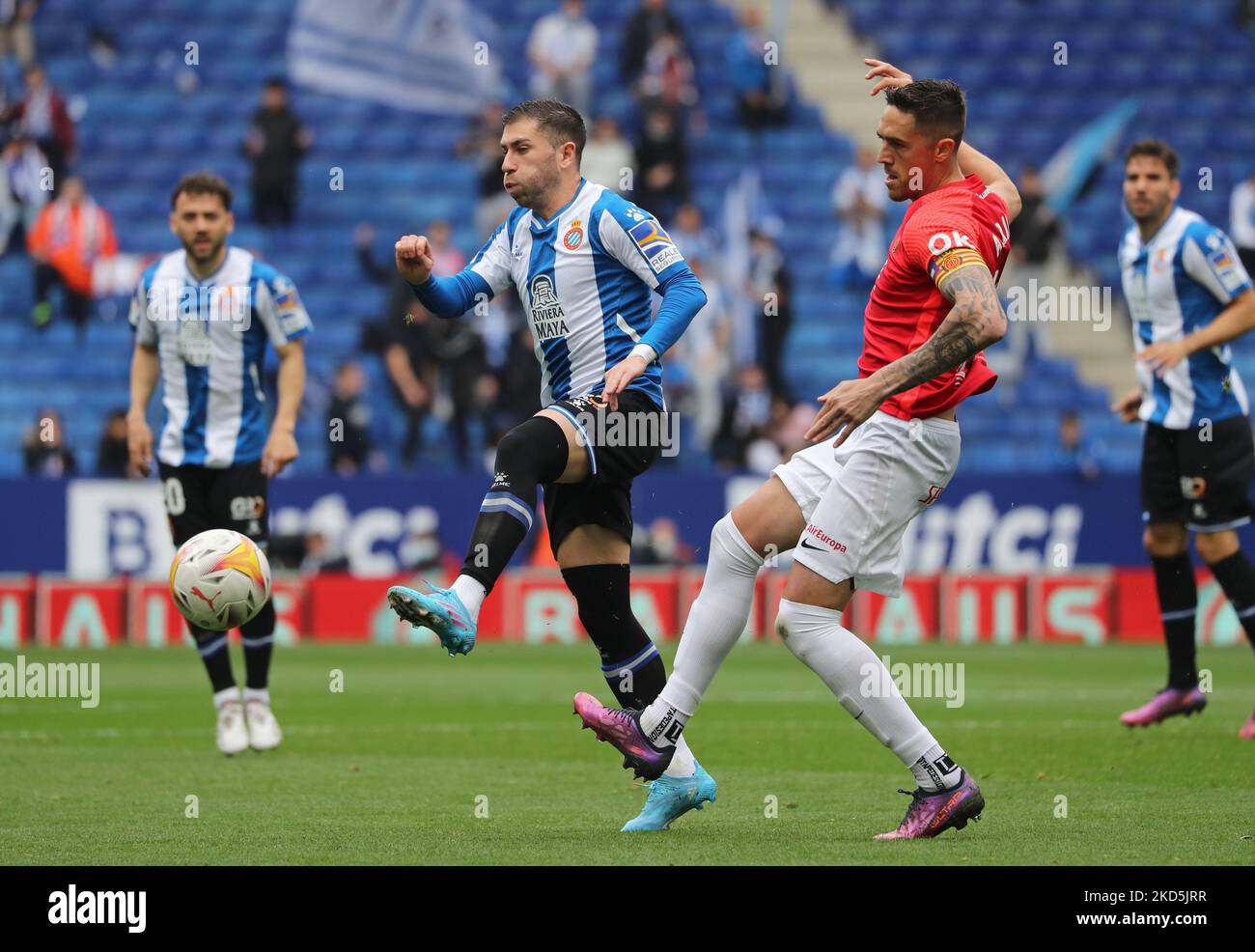 Adrian Embarba lors du match entre le RCD Espanyol et le RCD Mallorca, correspondant à la semaine 29 de la Liga Santander, joué au stade RCDE, à Barcelone, le 20th mars 2022. (Photo de Joan Valls/Urbanandsport /NurPhoto) Banque D'Images