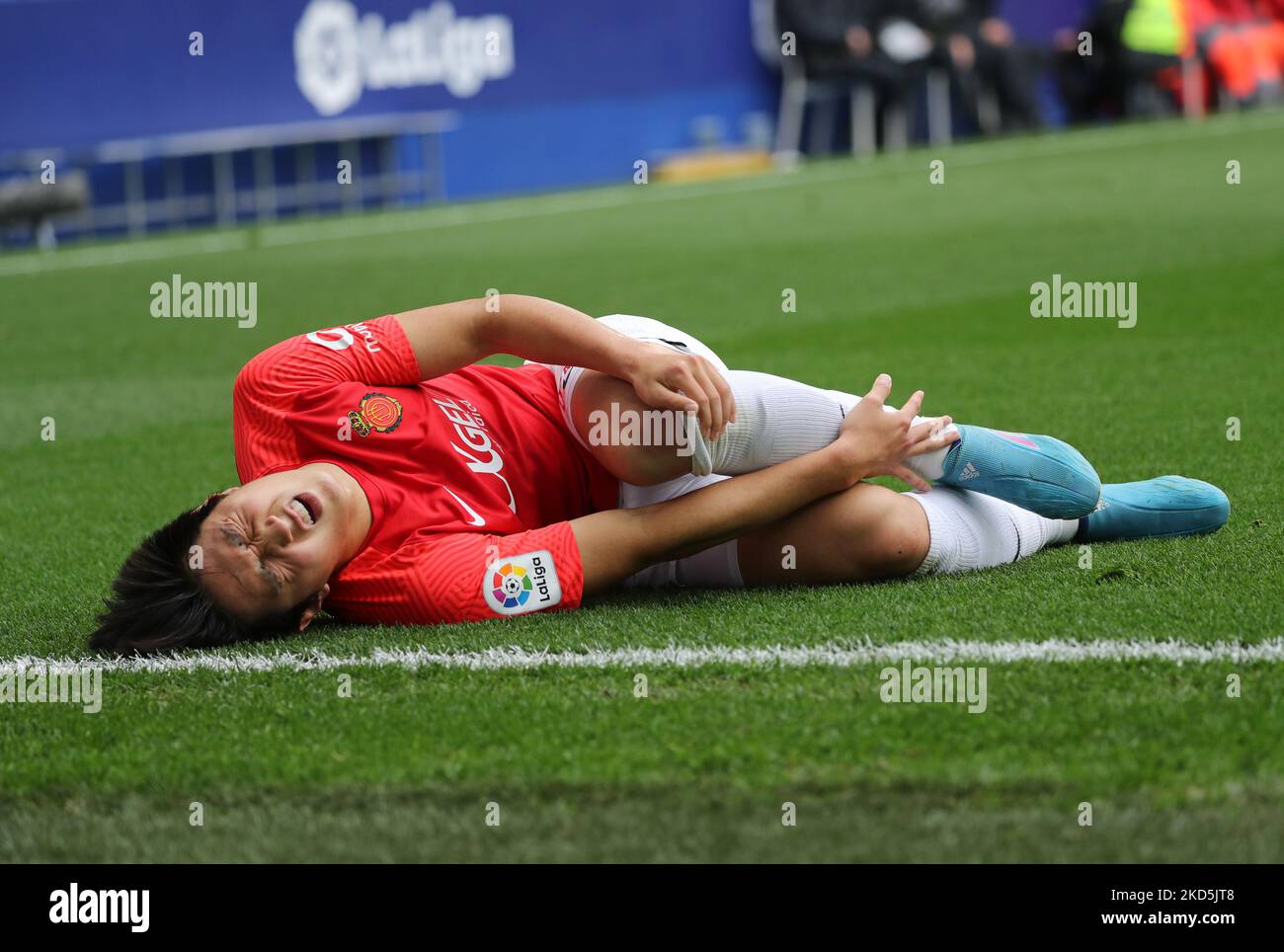 Kang à Lee pendant le match entre le RCD Espanyol et le RCD Mallorca, correspondant à la semaine 29 de la Liga Santander, joué au stade RCDE, à Barcelone, le 20th mars 2022. (Photo de Joan Valls/Urbanandsport /NurPhoto) Banque D'Images