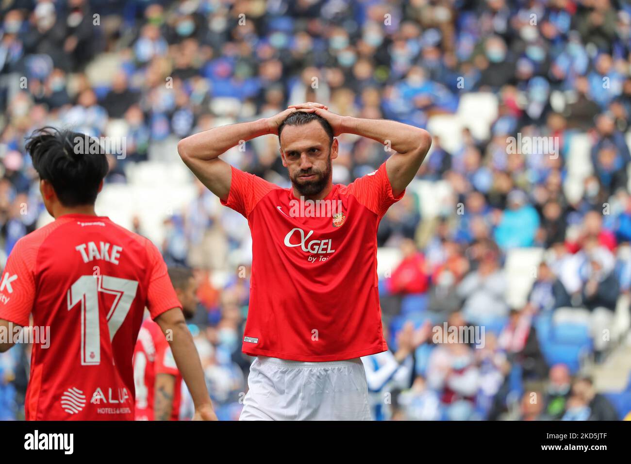 Vedat Muriqi lors du match entre le RCD Espanyol et le RCD Mallorca, correspondant à la semaine 29 de la Liga Santander, joué au stade RCDE, à Barcelone, le 20th mars 2022. (Photo de Joan Valls/Urbanandsport /NurPhoto) Banque D'Images