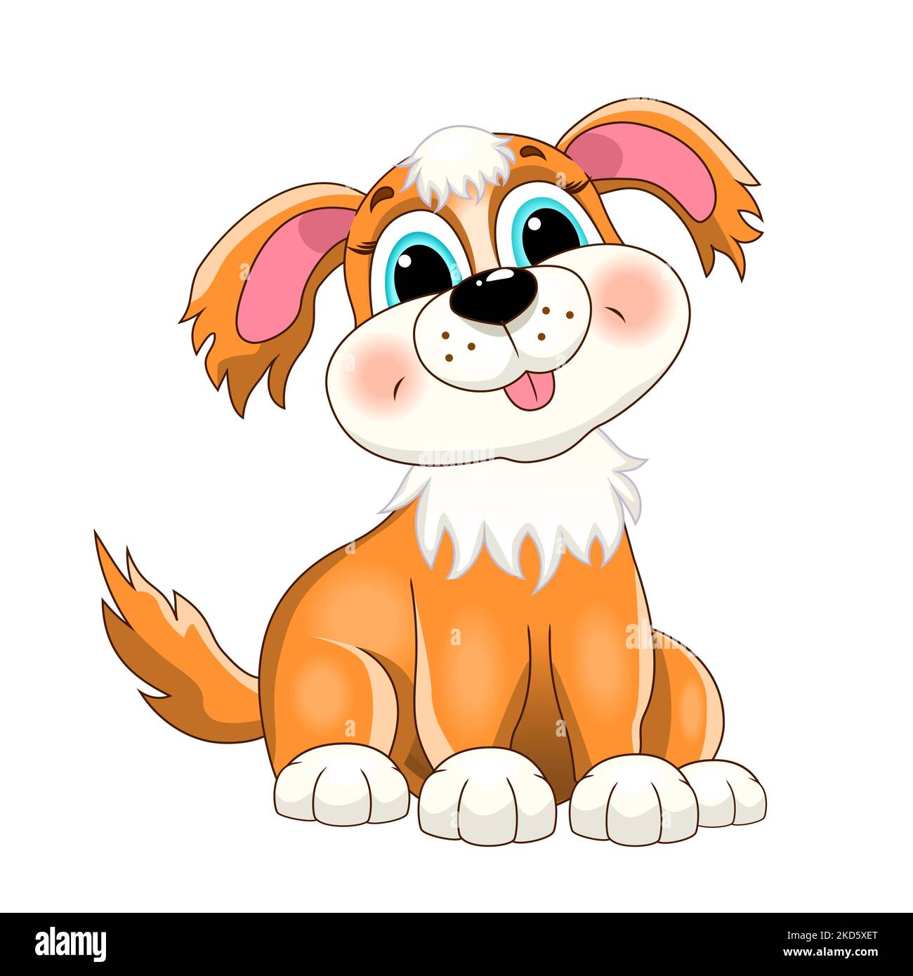 Le chien de dessin animé est assis sur un fond blanc. Un petit chien sympa. Joyeux chiot. Illustration de Vecteur