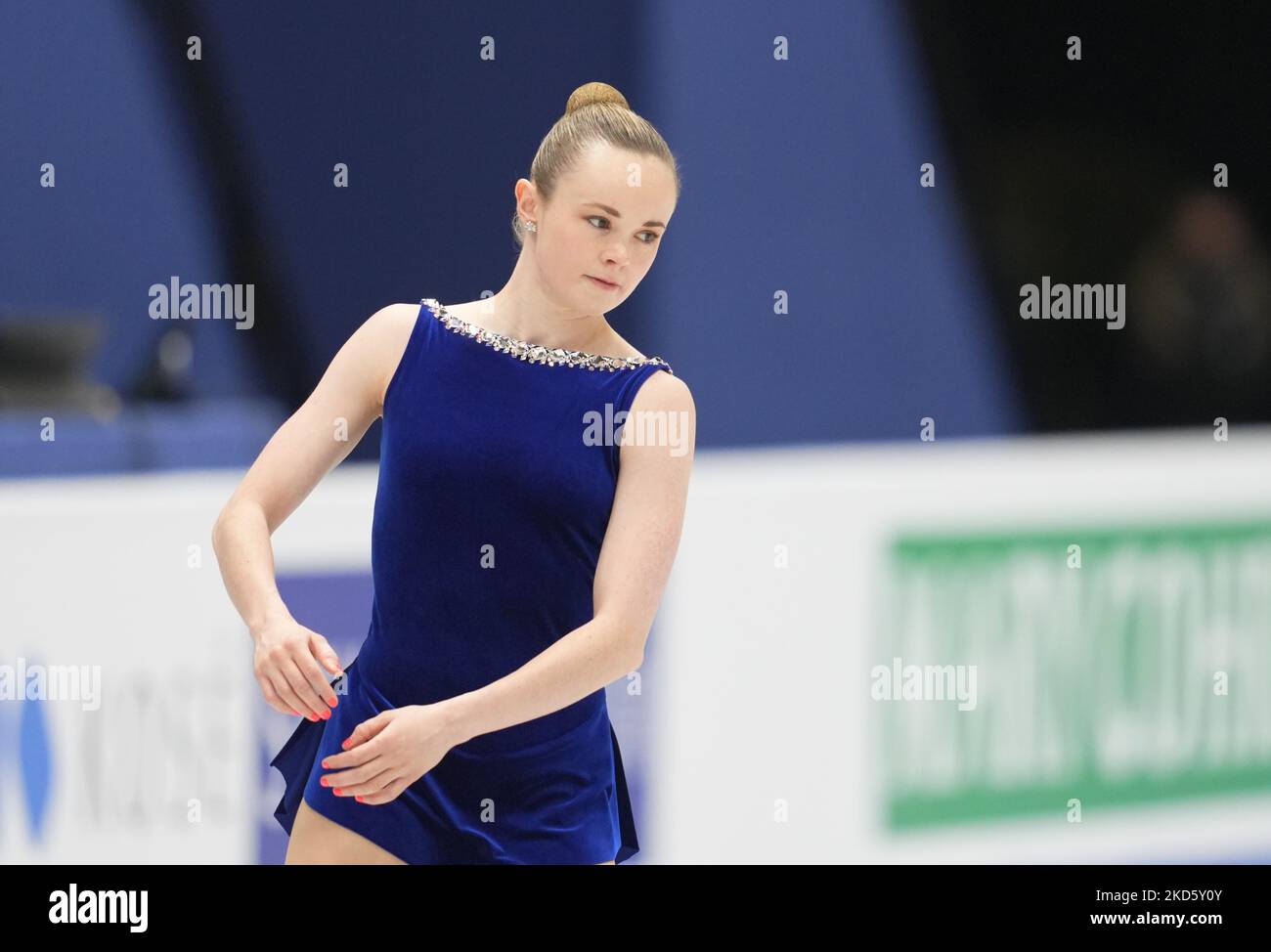 Mariah Bell des États-Unis d'Amérique pendant le programme de courte durée des femmes, au Sud de France Arena, Montpellier, France sur 23 mars 2022. (Photo par Ulrik Pedersen/NurPhoto) Banque D'Images