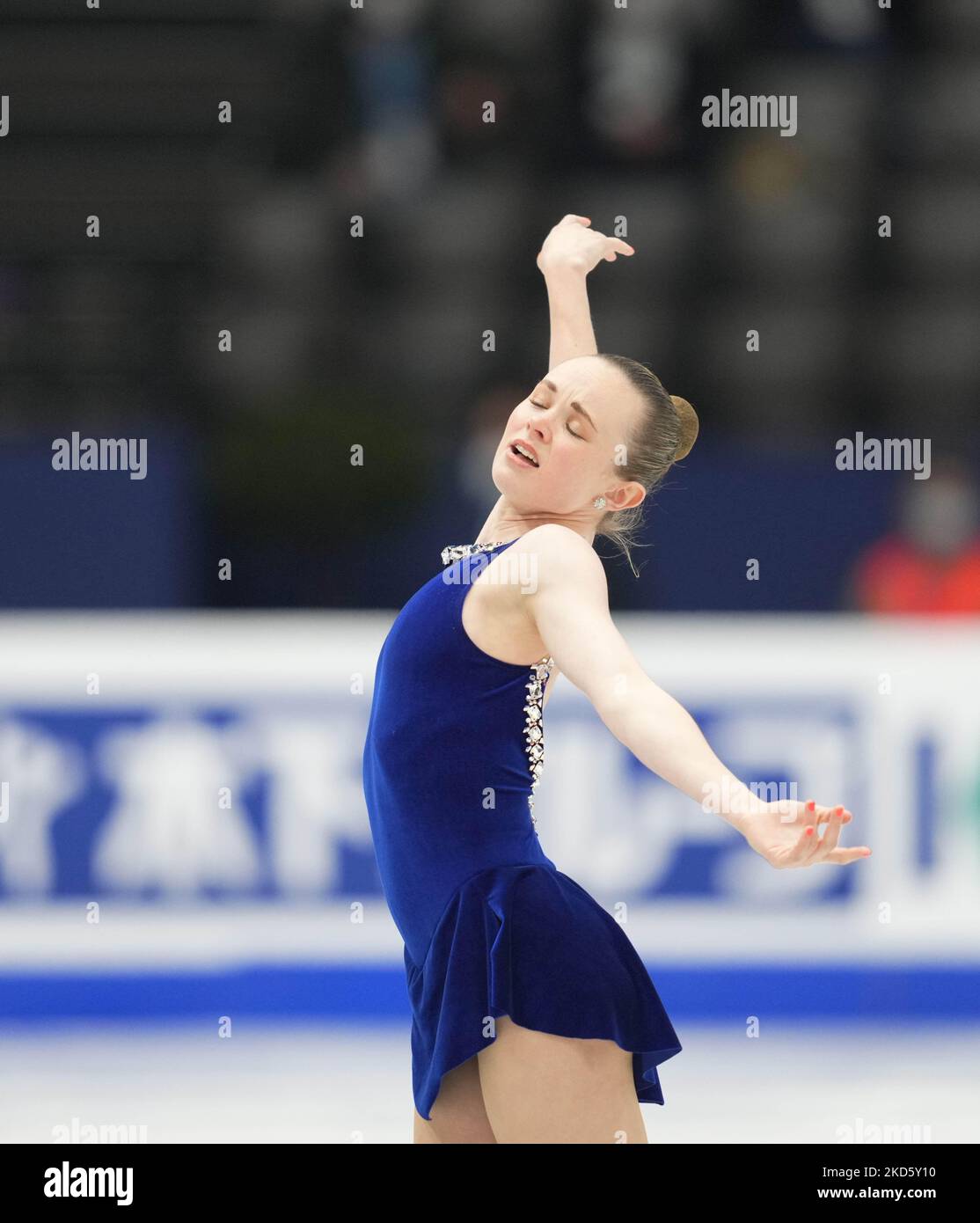Mariah Bell des États-Unis d'Amérique pendant le programme de courte durée des femmes, au Sud de France Arena, Montpellier, France sur 23 mars 2022. (Photo par Ulrik Pedersen/NurPhoto) Banque D'Images