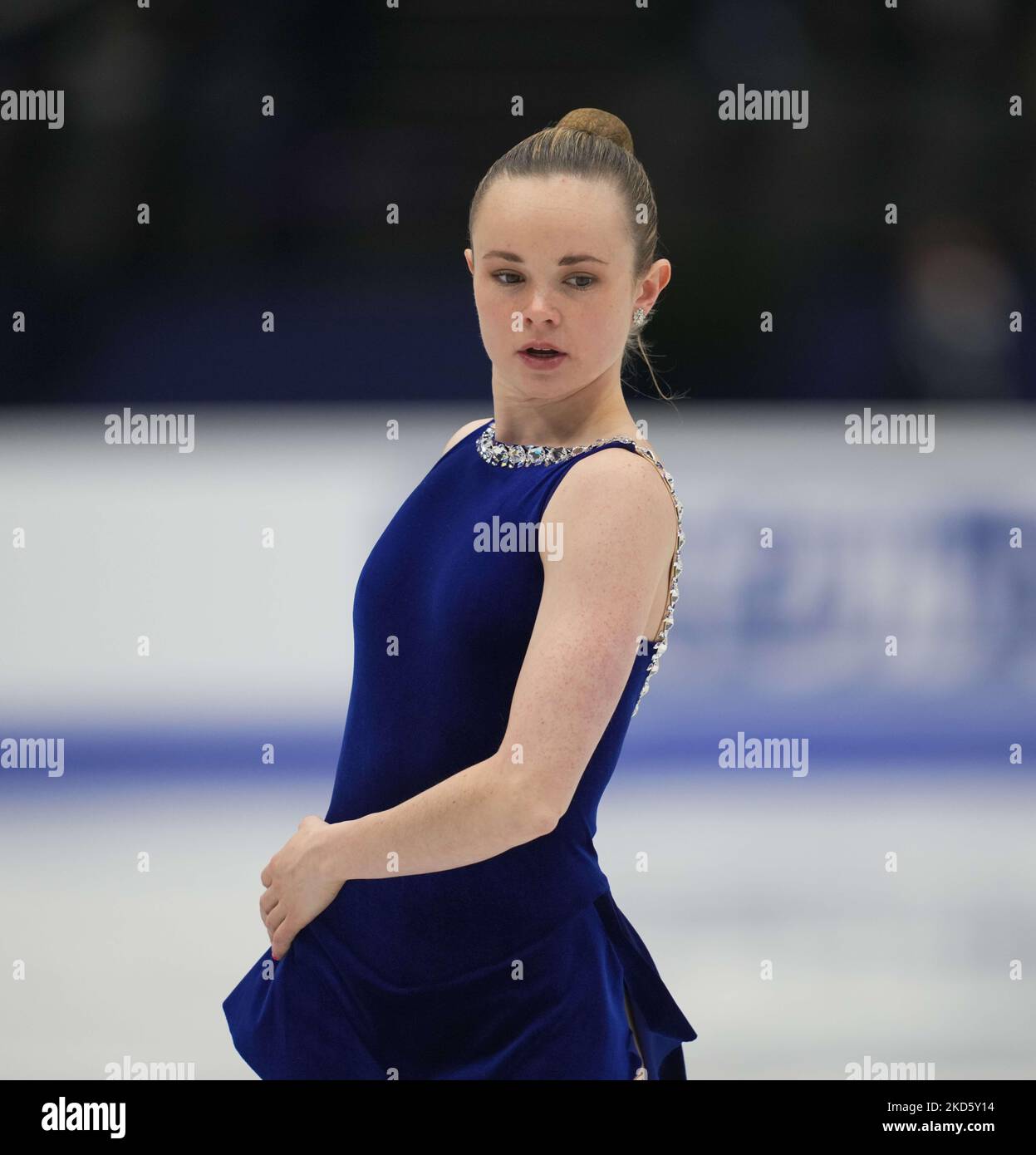 Mariah Bell des États-Unis d'Amérique pendant le programme de courte durée des femmes, au Sud de France Arena, Montpellier, France sur 23 mars 2022. (Photo par Ulrik Pedersen/NurPhoto) Banque D'Images