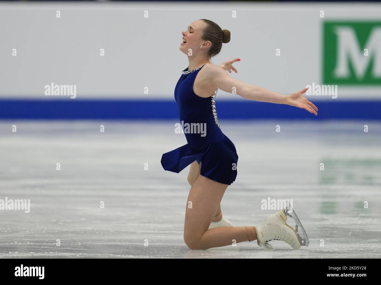 Mariah Bell des États-Unis d'Amérique pendant le programme de courte durée des femmes, au Sud de France Arena, Montpellier, France sur 23 mars 2022. (Photo par Ulrik Pedersen/NurPhoto) Banque D'Images