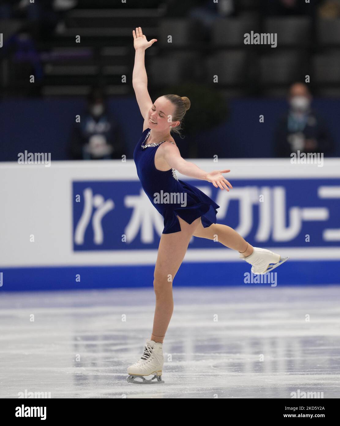 Mariah Bell des États-Unis d'Amérique pendant le programme de courte durée des femmes, au Sud de France Arena, Montpellier, France sur 23 mars 2022. (Photo par Ulrik Pedersen/NurPhoto) Banque D'Images