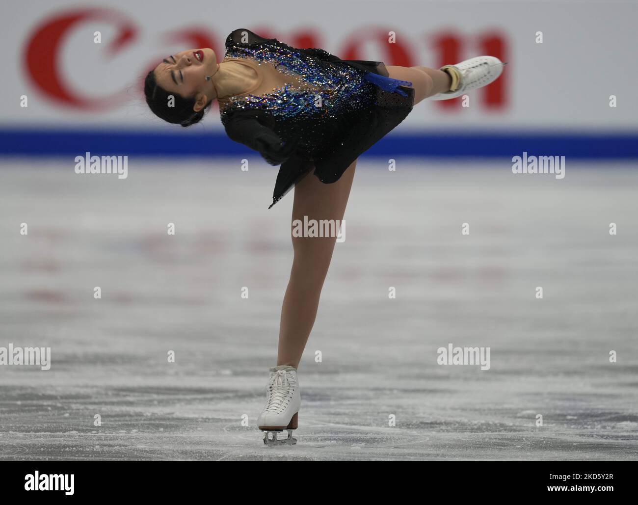 Karen Chen, des États-Unis d'Amérique, pendant le programme court pour les femmes, à l'aréna Sud de France, Montpellier, France sur 23 mars 2022. (Photo par Ulrik Pedersen/NurPhoto) Banque D'Images