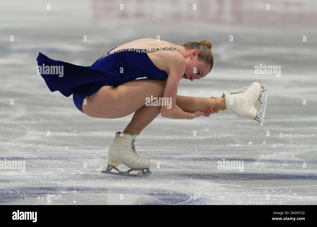 Mariah Bell des États-Unis d'Amérique pendant le programme de courte durée des femmes, au Sud de France Arena, Montpellier, France sur 23 mars 2022. (Photo par Ulrik Pedersen/NurPhoto) Banque D'Images