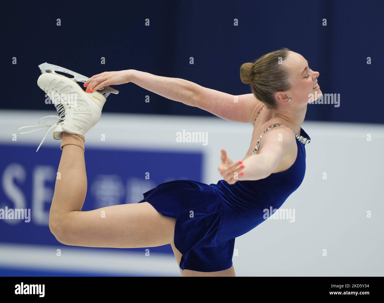 Mariah Bell des États-Unis d'Amérique pendant le programme de courte durée des femmes, au Sud de France Arena, Montpellier, France sur 23 mars 2022. (Photo par Ulrik Pedersen/NurPhoto) Banque D'Images