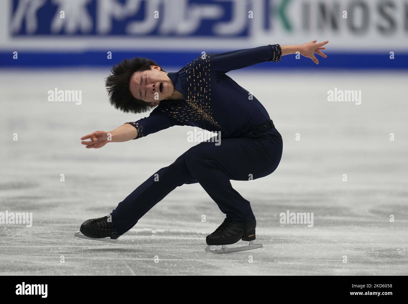 Yuma Kagiyama du Japon pendant le programme court de Mens, à l'Arena Sud de France, Montpellier, France sur 24 mars 2022. (Photo par Ulrik Pedersen/NurPhoto) Banque D'Images