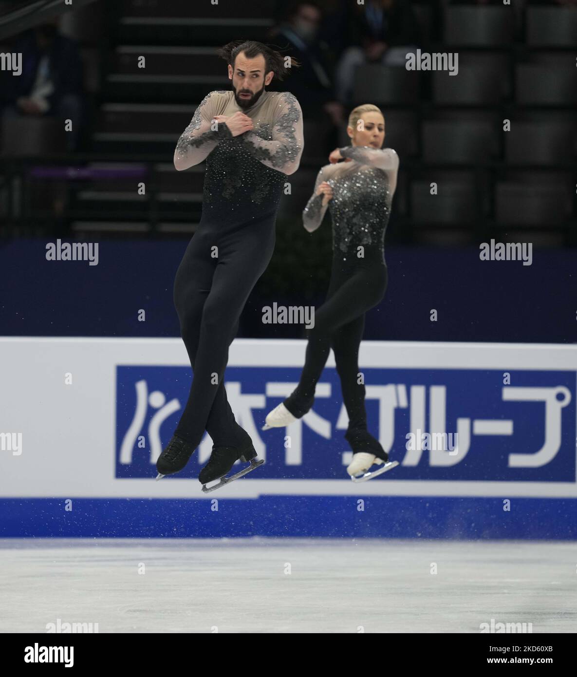 Ashley Cain-Gribble et Timothy Leduc des États-Unis d'Amérique pendant le patinage gratuit par paires, au Sud de France Arena, Montpellier, France sur 24 mars 2022. (Photo par Ulrik Pedersen/NurPhoto) Banque D'Images