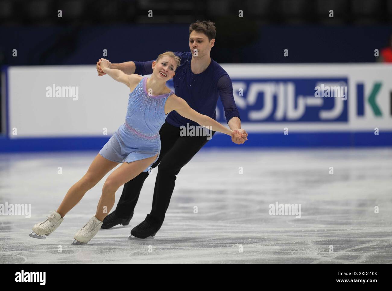 Minerva Fabienne Hase et Nolan Seegert d'Allemagne pendant le patinage gratuit par paires, à l'arène Sud de France, Montpellier, France sur 24 mars 2022. (Photo par Ulrik Pedersen/NurPhoto) Banque D'Images